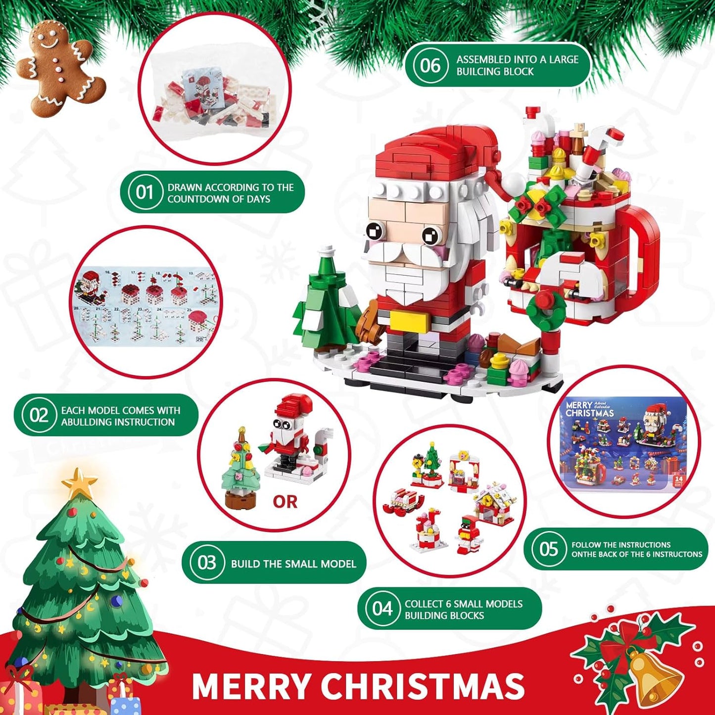 ChristmasBlocks: Jul Advent Kalender Bygg Klossar Set