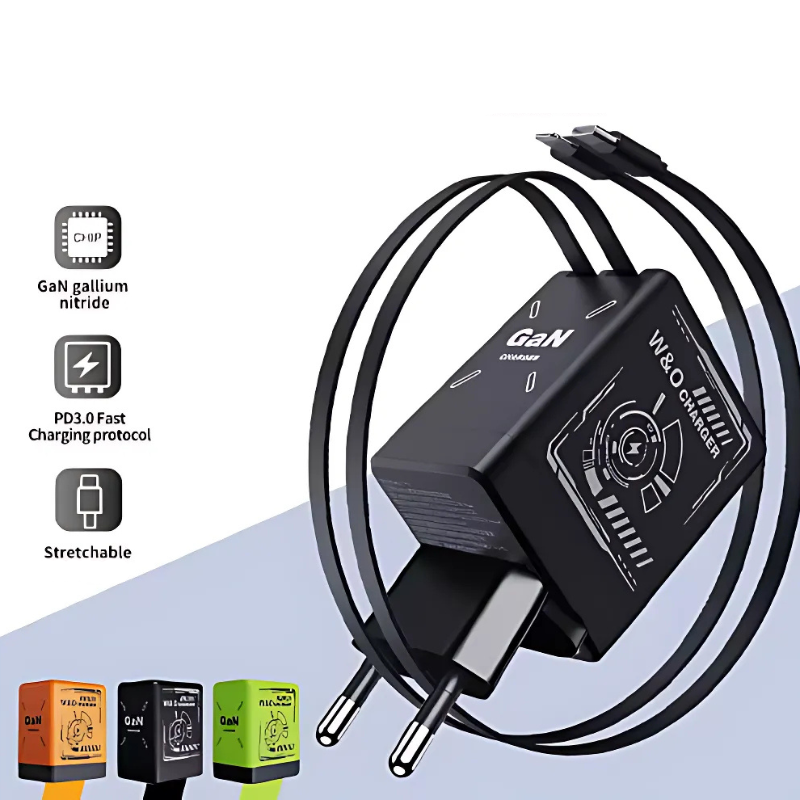DualCharger: Snabbladdning Dubbel Indragbar Kabel Reseladdare