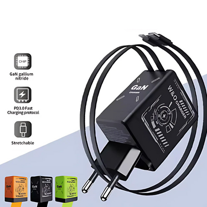 DualCharger: Snabbladdning Dubbel Indragbar Kabel Reseladdare