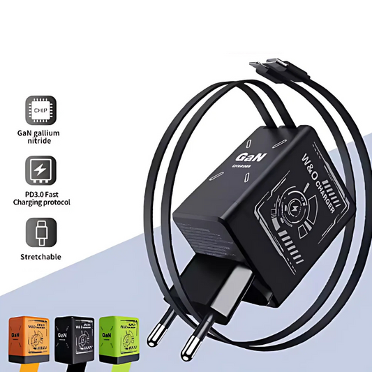 DualCharger: Snabbladdning Dubbel Indragbar Kabel Reseladdare